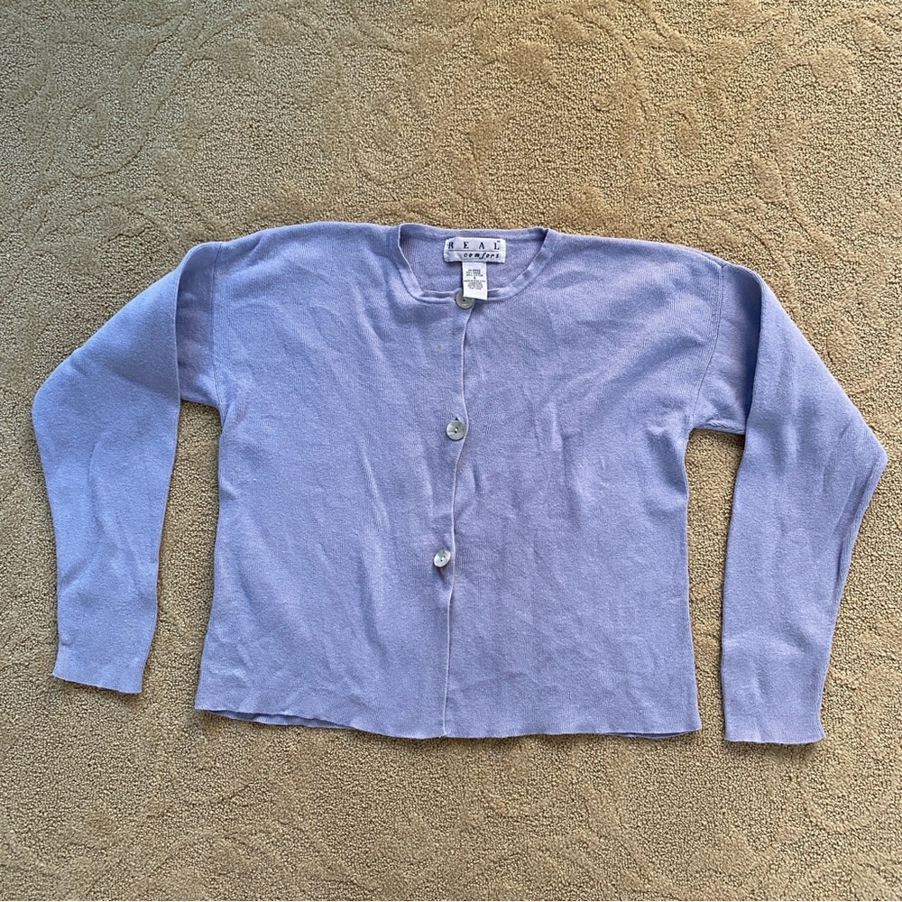 Real Comfort Women's Lavender Pale Purple Button Knit Cardigan Sweater Size S